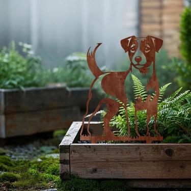 Imagem de Yuhao Estacas para cães ao ar livre, 1 peça de decoração de jardim para cães, arte de jardim de silhueta marrom ferrugem