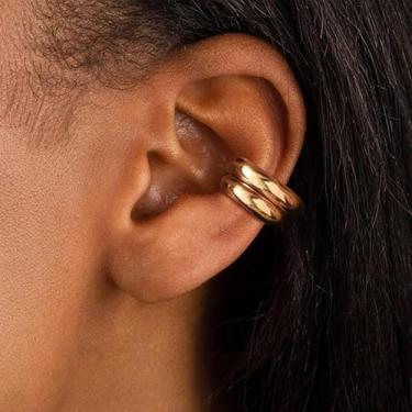 Imagem de Brincos de orelha de ouro para mulheres, presentes modernos, punhos grossos, sem piercing, brincos de cartilagem, brincos falsos, joias, presentes de Natal, meias, Medium, Latão, Sem pedra preciosa