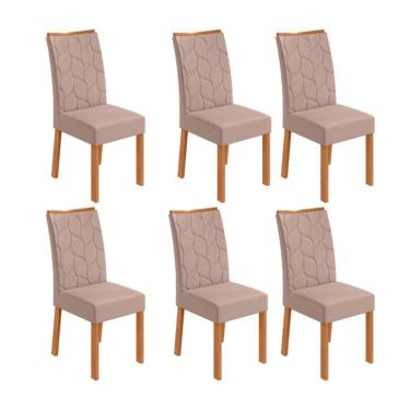 Imagem de Conjunto com 6 Cadeiras Rayla Veludo Creme e Amêndoa