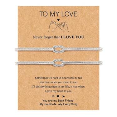 Imagem de Pulseiras combinando para casais, pulseira de nó de longa distância, melhores amigos, casais, presentes de amizade para mulheres, presentes de Natal, Dia dos Namorados, Medium, Latão, Sem Pedra