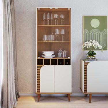 Imagem de Cristaleira 2 Portas De Vidro E Adega Ewa Cozinha C04 - D'rossi Cor Off White Matte E Freijó