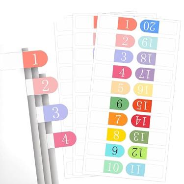 Imagem de 1 a 60 divisórias de abas etiquetas de índice de números 600 peças, abas multicoloridas, etiquetas de pasta de arquivo para sala de aula, material de escritório (1-20)