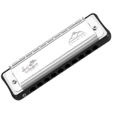 Imagem de EASTROCK Chave de gaita azul de 10 furos de órgão de boca C com estojo tem poder explosivo para adultos, profissionais, iniciantes, CB05, preto