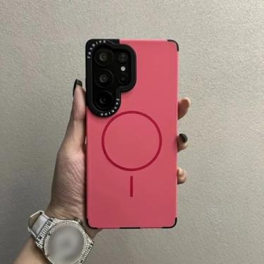 Imagem de Capa com alça de pulso para Samsung Galaxy S22 S23 S24 S25 Ultra Plus, carregamento sem fio, lente líquida, proteção de armação, B vermelho, para S25 Ultra