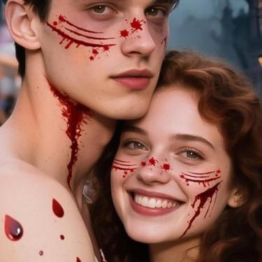 Imagem de Tatuagens temporárias de sardas e cicatrizes de Halloween - Adesivos realistas de arte corporal facial, à prova d'água de longa duração para cosplay de Halloween, maquiagem de festa (design de sardas