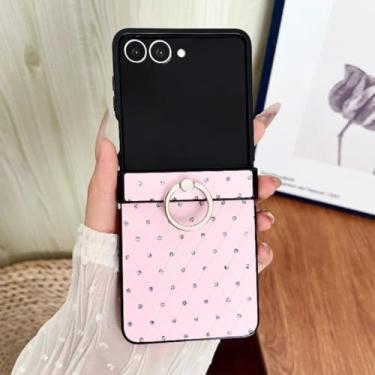 Imagem de Capa de celular de luxo com anel de glitter de diamante para Samsung Galaxy Z Flip 7 6 5 4 3 5g Flip7 com proteção para dobradiça (para Galaxy Z Flip4/Rosa)