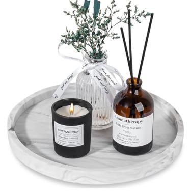 Imagem de Bandeja de banheiro redonda de 23 cm decorativa, suporte de sabão de silicone, organizador de bancada de cozinha, decoração de mesa de centro para vela, perfume, planta - cinza mármore