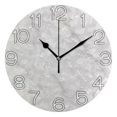 Imagem de GAIGEO Relógio de parede analógico decorativo para sala de aula relógio de escritório operado por bateria silencioso, retrô moderno art déco decoração de parede cinza branco textura de mármore, 25 cm