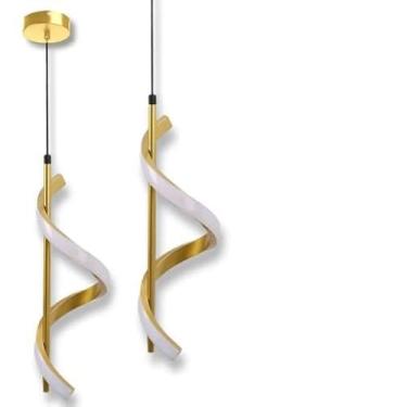 Imagem de Kit 2 Luminária Pendente Led Em Espiral Luxo Moderno 3 Em 1 Gold
