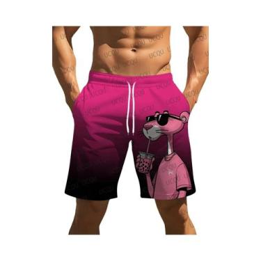 Imagem de Shorts De Praia Masculinos 3D Com Estampa De Gato Rosa, Secagem Rápida