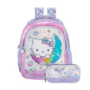 Imagem de Kit Mochila De Costas Hello Kitty Metalizada E Estojo Escola Cor:Lilás