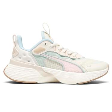 Imagem de PUMA Tênis de corrida feminino Softride Sway - Off White, Neve alpina/surfe turquesa/toque rosa, 38