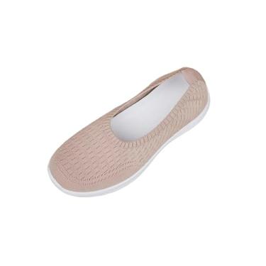 Imagem de Sandálias de salto baixo versáteis para mulheres, design sem cadarço, plus size, estilo primavera, verão, moderno, sola macia, tecido casual, rosa, 35