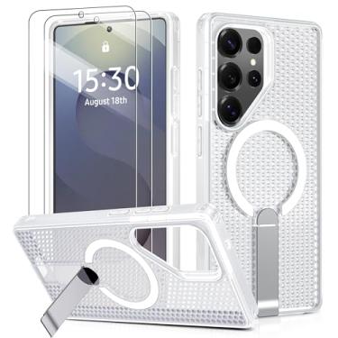 Imagem de Jshru Capa magnética para Galaxy S25-Ultra com [2 peças] protetores de tela HD, [3 formas de suporte] [proteção contra quedas de grau militar] com suporte invisível translúcido, capa fina para S25