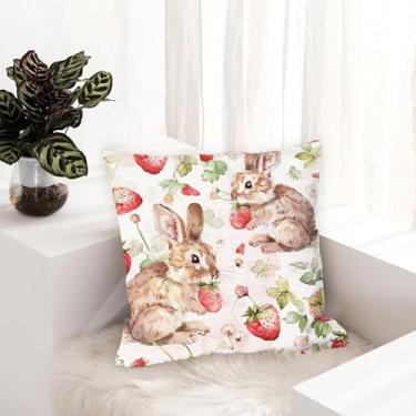 Imagem de Conjunto de 1 capa de almofada decorativa de coelho, capa de almofada quadrada para sofá de Páscoa, capa de almofada de casa de fazenda ao ar livre, sofá, sala de estar, quarto, decoração de casa 45 x