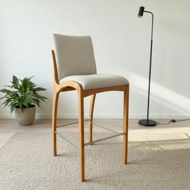 Imagem de Banqueta Alta Aura Alta Moderna Madeira Maciça Assento Courino Bege Marrom 110 Cm Mobíl...