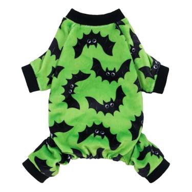 Imagem de Fitwarm Pijama de Halloween para cães morcegos, fantasias engraçadas para cães pequenos, meninos e meninas, roupa para animais de estimação, verde-limão, preto, 2GG
