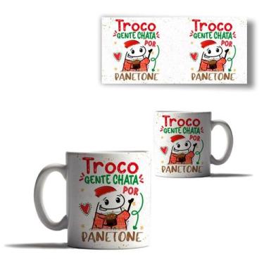 Imagem de Caneca Porcelana Natal Flork Troco Gente Chata por Panetone - Enjoysho