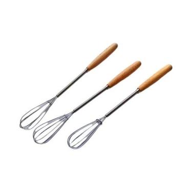 Imagem de Batedor De Ovos Mini Em Aço Inoxidável Com Cabo De Madeira, Misturador