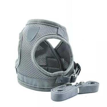 Imagem de Colete e Peitoral com Guia para Cães e Gatos – Ajustável, Refletivo e Confortável, Ideal para Passeios Seguros(Modelo 1 - Colete Cinza,M)