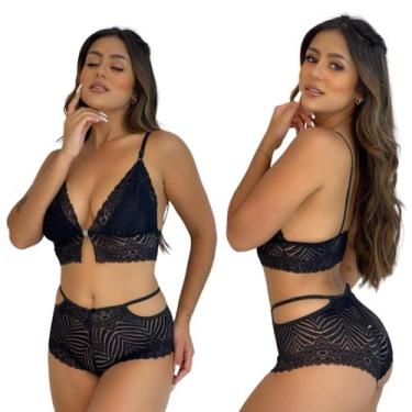 Imagem de Lingerie Sensual Conjunto Cropeed fecho fontal Caleçon Rendado - Mi Am