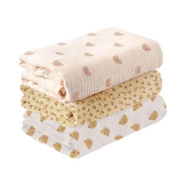 Imagem de 3 Pçs/set Macio Respirável Bebê Receber Cobertor Musselina Swaddle Cob