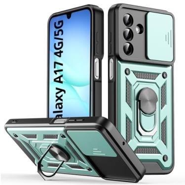 Imagem de Capa para celular Samsung Galaxy A17, com capa deslizante para câmera, suporte de anel de dedo giratório, à prova de choque, capa protetora resistente a arranhões - verde
