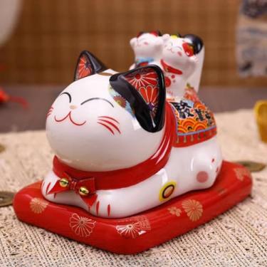 Imagem de FENNYYAR Cinzeiro criativo preto com posição deitada Maneki Neko, 15 cm, decoração de mesa para sala de estar, presente