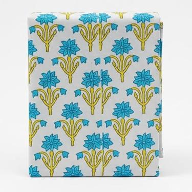 Imagem de Tecido 100% algodão estampado à mão - Parafuso de algodão indiano macio e respirável para costura e acolchoamento - 10 jardas-azul-amarelo-(BPF-215-10)