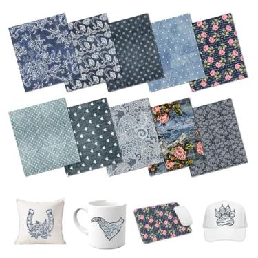 Imagem de HTVSTD Folhas de transferência de tinta de sublimação denim renda-10 peças 12x10 polegadas papel de sublimação para camisetas, bolsas, folhas de transferência de moda DIY