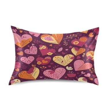 Imagem de ATTX Fronha de cetim com corações de dia dos namorados com fecho de envelope, macia e refrescante para cabelo e pele, tamanho padrão 20 x 26 polegadas (98)