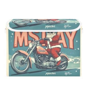 Imagem de SEHANY Linda caixa de armazenamento de Papai Noel de Natal com tampas e alças, organizador de cestas de armazenamento de tecido dobrável, caixas de armazenamento de cubos grandes para roupas, cobertor