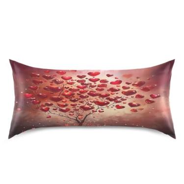 Imagem de ATTX Fronha de cetim Red Hearts Trees com fecho de envelope, macia e refrescante para cabelo e pele, tamanho king size 52 x 40 polegadas (52)