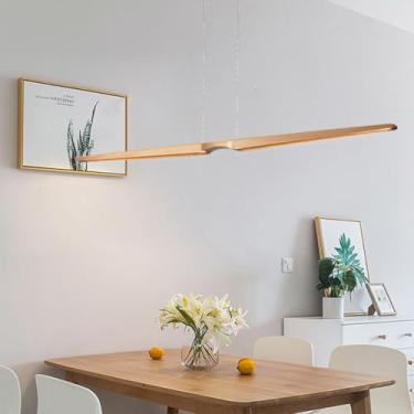 Imagem de Lustre de madeira com LED, luminária pendente criativa para sala de estar, ilha de cozinha, com luz regulável por controle remoto, ideal para sala de jantar, escritório, mesa de jantar e ilu