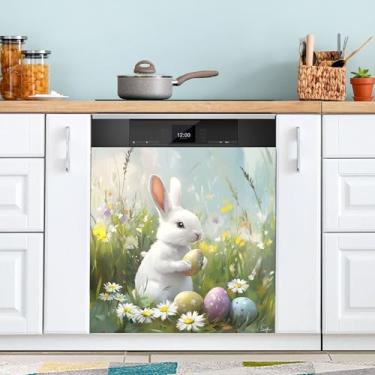 Imagem de SEHANY Capa magnética de conto de fadas fofo coelhinho da Páscoa, adesivos magnéticos decorativos antiarranhões para painel de geladeira e lava-louças, decoração de flores de fazenda de cozinha