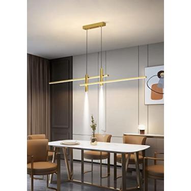 Imagem de Luminária pendente LED moderna para mesa de jantar, com intensidade regulável e controle remoto. Lustre ajustável em altura para sala de estar e escritório (dourado, 90 cm de comprimento).