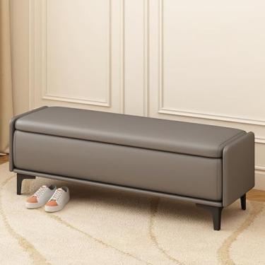 Imagem de End of Bed Storage Bench, Solid Wood Frame, PU Leather Upholstery, Large Storage Capacity, High-resilience Foam Filling, Sturdy Legs, Suitable for the Bedroom(A,120 * 40 * 40cm/47 * 16 * 16in)