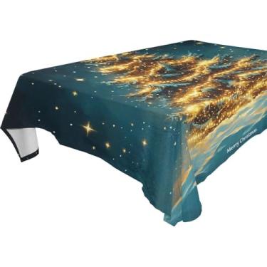 Imagem de Blueangle Toalha de mesa de árvore de Natal com flocos de neve – Toalha de mesa quadrada de poliéster impermeável e resistente a manchas para ambientes internos e externos, 137 x 137 cm (65)
