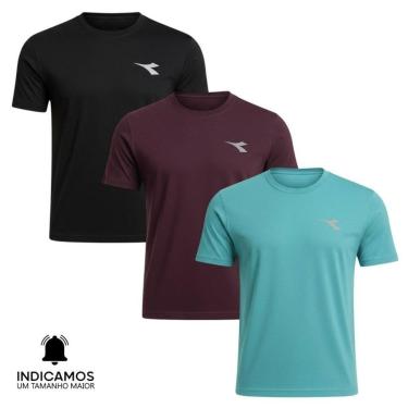 Imagem de Kit 3 Camisetas Diadora Small Logo Masculina - Bordô e Azul Turquesa G-Masculino