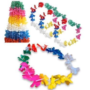 Imagem de KIT 10 Colar Havaiano Flor Plástico Colorido Carnaval Festas