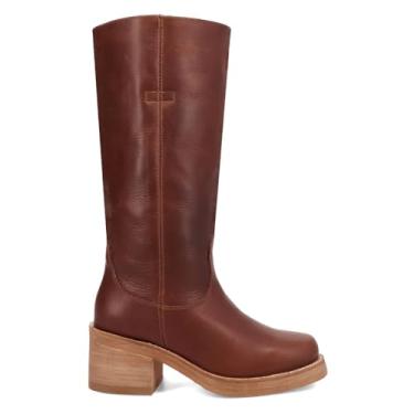 Imagem de Dingo Botas femininas casuais Vagabond bico redondo sem cadarço salto médio até o joelho 5 a 7,6 cm - marrom, Marrom, 41