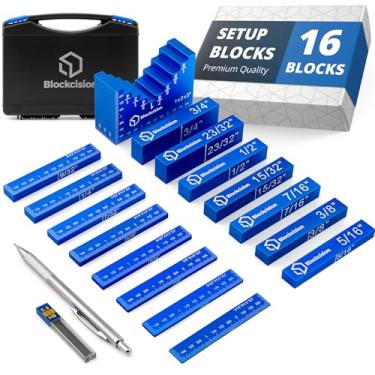 Imagem de Blocos de configuração Blockcision Ferramentas para carpintaria - Conjunto de blocos de medidor de altura com bloco fácil, barras e caixa marcadas com régua de precisão - Barras de configuração de
