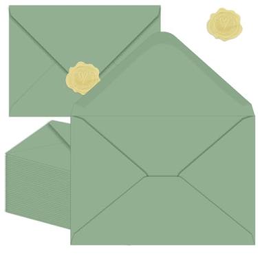 Imagem de Pacote com 50 envelopes 4 x 6 envelopes verdes A4 para convites, imprimíveis, autoselados para casamentos, convites, fotos, cartões postais, cartões de felicitações, correspondência (sálvia verde)