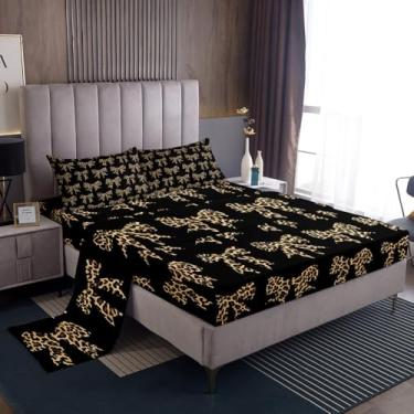 Imagem de Erosebridal Jogo de lençol solteiro com laço de guepardo, para crianças, meninos, meninas, mulheres, marrom, abstrato, leopardo, lençol