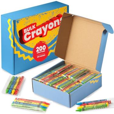 Imagem de Giz de cera a granel, pacote com 200 (50 conjuntos de 4) - lembrancinhas de giz de cera embrulhadas individualmente para crianças, restaurantes, salas de aula, sacolas de presente de aniversário