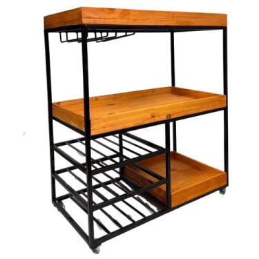 Imagem de Carrinho Adega Barzinho Multiuso em Ferro e Madeira Premium - Minas Ar