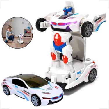 Imagem de Robô Branco Infantil Que Transforma E Brilha Com Som - Yijun