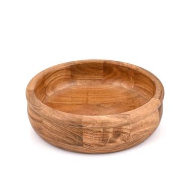 Imagem de Kaizen Casa Tigela de salada de madeira de acácia – Tigela de servir grande feita à mão para saladas, massas, frutas e mesa – Tigela de mistura de madeira natural para decoração de jantar e cozinha