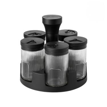 Imagem de Porta Tempero e Condimento Giratório Com 6 Pote de Vidro 85ml Para Cozinha Moderno Luxuoso (1)
