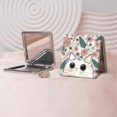 Imagem de Espelho de maquiagem portátil estilo anime de desenho animado, mini espelho de maquiagem portátil dobrável, espelho de contorno quadrado portátil, adequado para mulheres usarem em várias ocasiões